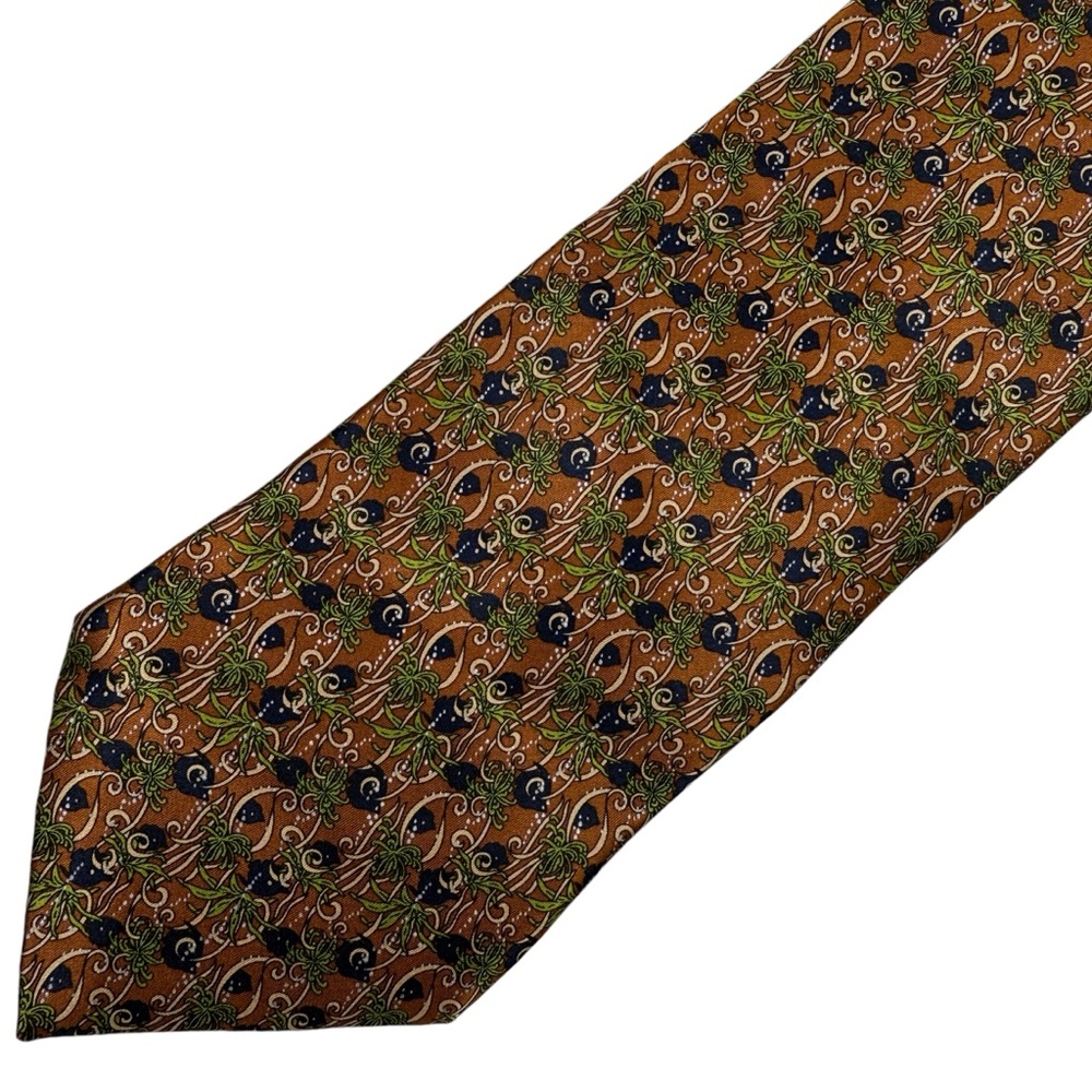 Italo Feretti Abstract Botanical Printed Silk Mens Tie